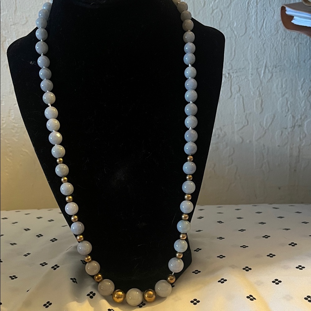 Vintage Gray Agate Beaded Necklace With Sterling Beads and Clasp.